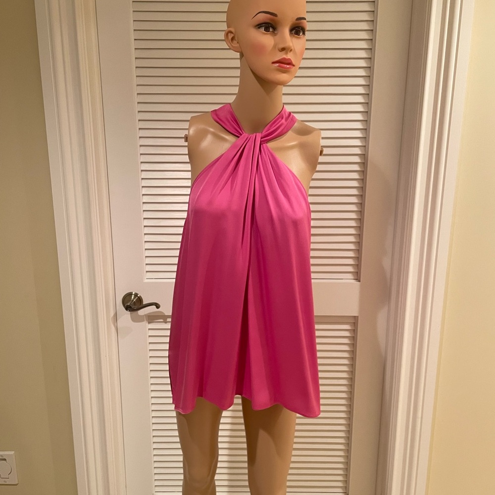 Kobi Halperin Fuchsia Pink Halter Neck Silk Blouse